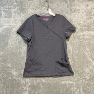 Urbane Ultimate Scrub Top Womens Small Gray Mock Wrap V-Neck 9577